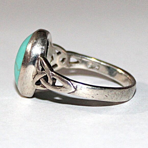 Sterling Silver Celtic Knot Faux Turquoise Ring - Picture 2 of 7